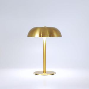 Portable LED Mushroom Table Lamp, 8.46'' Metal Small Cordless Desk Night Light with 5200mAh Rechargeable Battery, Stepless Dimming Lamp with 3 Colors for Bedroom/Bar/Coffee Shop (Gold)