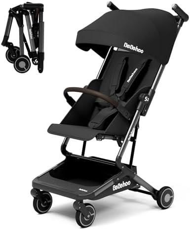Bebehoo Lightweight Travel Baby Stroller, Foldable Portable Airplane Compact Umbrella Strollers for Toddler 1-3 Years (Full Canopy,Black)