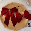 2Pcs Velvet Hair Bows Set  Red Elegant Bow Clip & Long Ribbon Hair Clip, Personalized Hair Accessories for Women, Girls & Kids, Gift for Weddings, Birthdays, Christmas-C