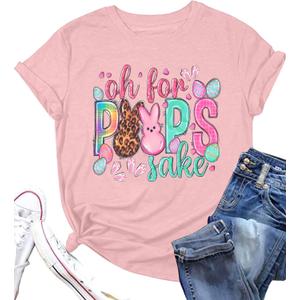 Easter Shirts for Women: Oh for Peeps Sake Tshirt Cute Rabbit Graphic Tees Easter Gift Short Sleeve Tops (Small, Pink)