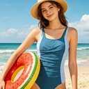 Girls Swimsuits Size 14-16 Teen Swimsuits for Girls 14-16 Criss Cross One Piece Swimsuit Color Block Ruched Bathing Suit Adjustable Straps Swimwear Gray Blue 15-16Y (Blue)