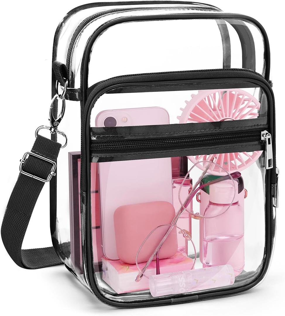 Blvornl Clear Crossbody Bag with Adjustable Shoulder Strap, Stadium Approved PVC Clear Purse Bag, Clear Messenger Bag (Large)