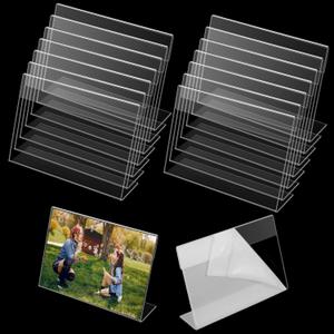 24 Pcs 3.5 x 5 Inch Acrylic Picture Frame, Slant Back Photo Frame, Acrylic Sign Holders, L Shaped Display Stand, Clear Table Top Display for Home Office Store Restaurant Wedding Photos Menu