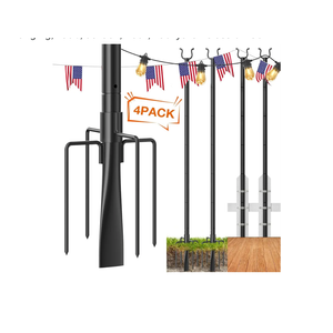 4 Pack String Light Poles Pro, Aluminum Waterproof Harder 9FT Light Poles for Outside String Lights with Hooks for Hanging, Patio, Garden, Deck, Backyard - Classic Black