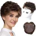 REECHO Hair Topper, Short Wiglet Hair Topper for Women with Thinning Large Coverage Synthetic Top Crown Hairpiece for Women - Dark Chocolate Brown