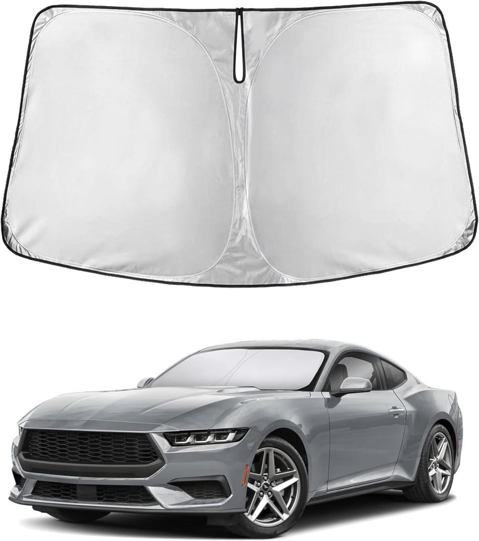 EcoNour Windshield Sunshade Compatible for Ford Mustang (NOT for Ford Mustang Mach-E) 2015-2024 2025 2026, Sun Visor for Front Windshield & Window Sun Shade Cover, UV Heat Protector, Car Accessories