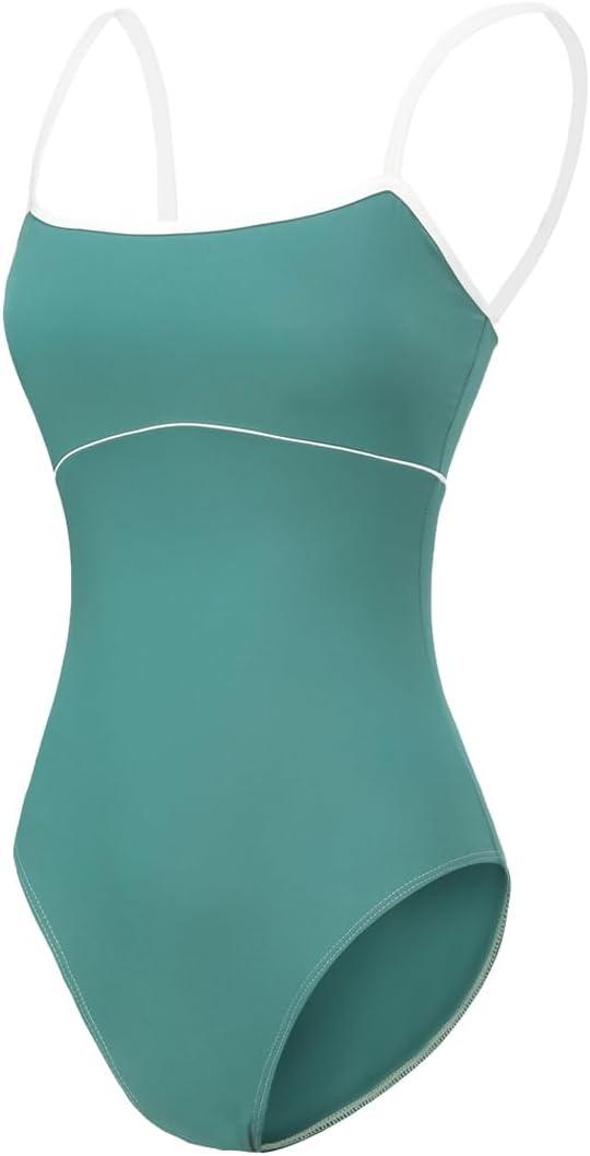 Women's Camisole Leotard with Adjustable Straps for Ballet Dance Leotards (Medium, Dark Green/White Line)