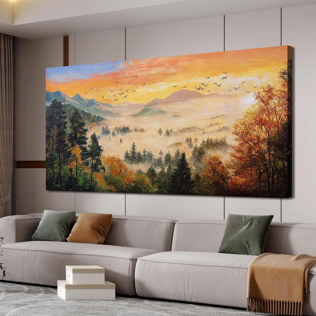 Canvas Wall Art Decor Art Work for Wall Decor Large Wall Art for Living Room White Foggy Forest Wall Art Decor Mountain Sunset Botanical Wall Art 29" x 58" Art Work for Home Ofiice Bedroom Wall Decor