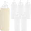 SINJEUN 6 Pack 1000ml Square Squeeze Bottles, Wide Mouth Condiment Containers with Caps, White