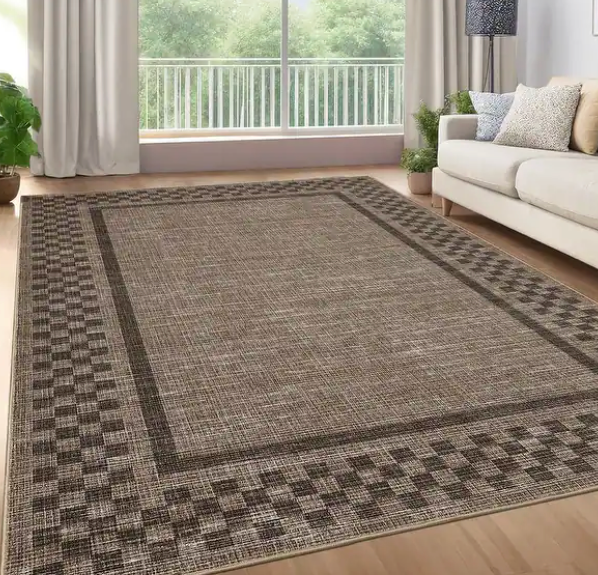 Machine Washable 50x72 Inch  Area Rugs Modern Bordered Living Room Rug Non Slip Checkered Geometric Bedroom Throw Carpet Soft Boho Rugs for Dining Room Nursery Home Office, Brown