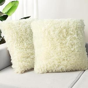 TOONOW Set of 2 Decorative Throw Pillow Covers 20" x 20", Barlett Pear Fluffy Pillow Covers New Luxury Faux Fur Square Sofa Pillow Covers for Sofa Couch Living Room Bedroom,No Pillow Insert