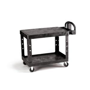 Rubbermaid Commercial Products 2-Shelf Utility/Service Cart, Medium, Flat Shelves, Ergonomic Handle, 500 lbs. Capacity, Ideal for Warehouse/Garage/Cleaning/Manufacturing