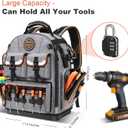 Tool Backpack Heavy Duty LOKASS Tool Backpack with Molded Base, 1680D Tool Organizer with Laptop Compartment & Combination Lock, Water-Resistant Electrician & HVAC Tool Bag, Stands Upright