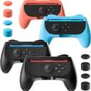 GLDRAM Grips for Nintendo Switch 2 Joycon, Comfort & Wear-Resistant Joycon 2 Grip, Switch 2 Accessories with Ergonomic Controller Handle & 8 Thumb Grip Caps - Black & Blue-Orange (4 Pack)