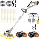 Electric Weed Wacker, (2 x 21V 2.0Ah Electric Brush Cutter Battery Powered), with Auxiliary Bracket, 90 Rotary Head, Telescopic Handle, 3 Cutting Methods(WEG21A-2)