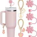 Compatible with Stanley Cup Accessories, 3PCS Straw Toppers for Stanley Straw Cover Cap, 2PCS Cute Letter for 30&40 Oz Tumbler with Handle (Hot Pink)