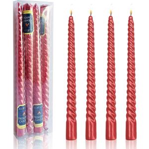 Twist Candlesticks Red Taper Candle,10inches Spiral Candles Long Tapered Candles Dripless Twisted Candlestick for Dinner Dining Table Wedding Festive Party,SM101-RED