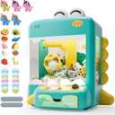 Skirfy Dinosaur Claw Machine, Mini Vending Machine with Lights & Music, Adjustable Sound, Candy and Electronic Prize Dispenser, Includes 45 Toys, Candy and Birthday Gift for Kids Boys