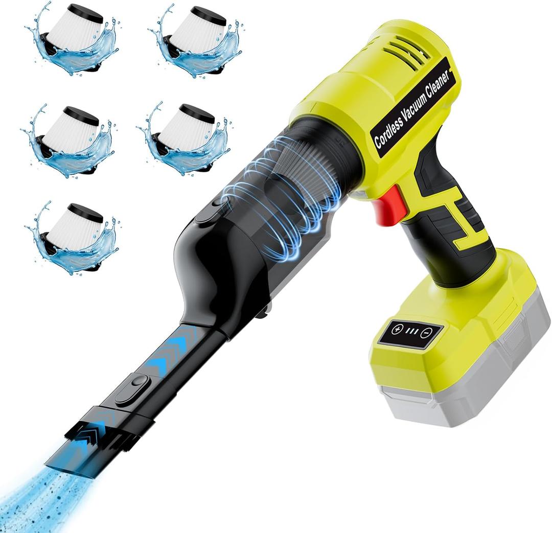 YEX-BUR Cordless Handheld Vacuum for Ryobi 18V Battery(Tool Only), 240W Powerful Car Vacuum with Brushless Motor, 3-Speed, 5 Filters, Portable Vacuum Cleaner for Home Office Car Pet