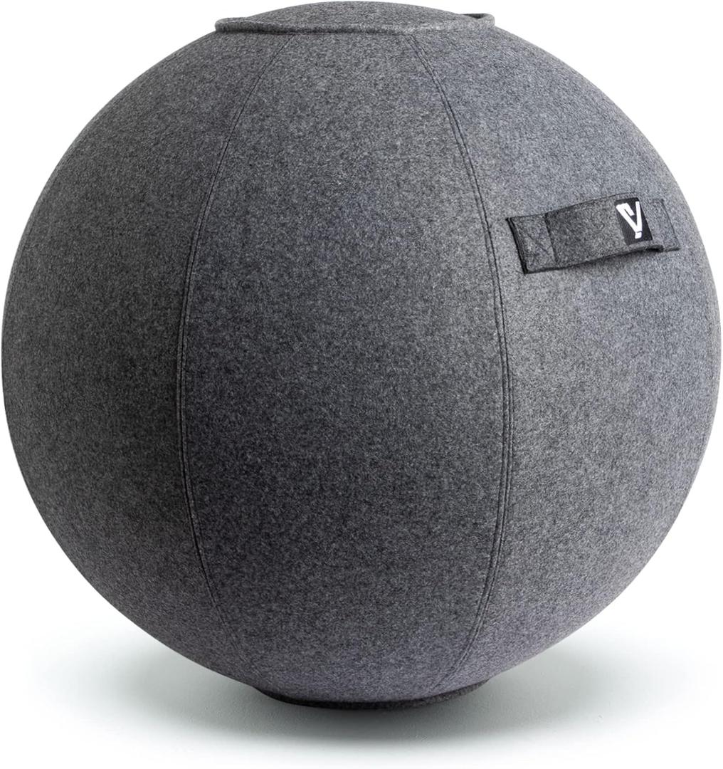 Sitting Ball Chair for Office and Home, Pilates Exercise Yoga Ball with Cover for Balance, Stability and Fitness, Ergonomic Posture Exercise Ball Seat with Handle and Pump (24 inch, Gray)