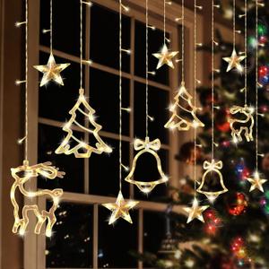 Attmu Christmas Window Lights Decorations, Curtain Lights Fairy Lights with 8 Modes, LED Christmas Lights for Bedroom, Party Decor (Warm White)