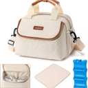 Breastmilk Cooler Bag with Ice Pack Fits 6 Baby Bottles up to 9 Ounce, Wearable Breast Pumps Cooler Bag for Nursing Mom Daycare, Work, Travel- Cream