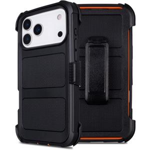 Defender for iPhone 17 Pro Max Case with Clip Holster,Heavy Duty Rugged Full-Body,2 Layers of Sturdy,Anti-Drop,Military-Grade Defender Cover for iPhone 17 Pro Max Phone Case (Black & Orange)