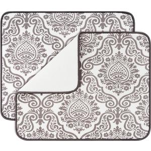 Subekyu Dish Drying Mats for Kitchen, Ultra Absorbent Microfiber Drying Mat, Dishes Drainer Pads 2 Pack, 19 by 15 Inch (Floral Vine)