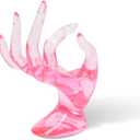 DI QIU REN Hand Form Ring Holder Jewelry Display Holder, Pink Room Decor Aesthetic Bracelet Ring Watch Stand Support Holder Preppy Jewelry Holder for Y2k Room Decor (PINK)