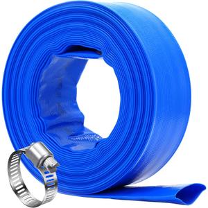 DAVCO 2" x 100 ft Pool Backwash Hose, Heavy Duty Reinforced Blue PVC Lay Flat Water Discharge Pump Hoses For Swimming Drain Pools and Clean Filters,with 1 Clamp