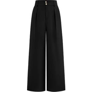 BTFBM Women Wide Leg Dress Pants 2026 High Waisted Button Pleated Business Casual Trousers Office Work Palazzo Pants (Black)