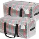 Heavy Duty Moving Bags, 2 Pack with Full Wrap Carry Handles and Double Zippers, 27 Gallon- 200lbs Large Storage Binswith Labeled Window for Clothing, Bedding Storage, Packing Bags for Moving (Clear)