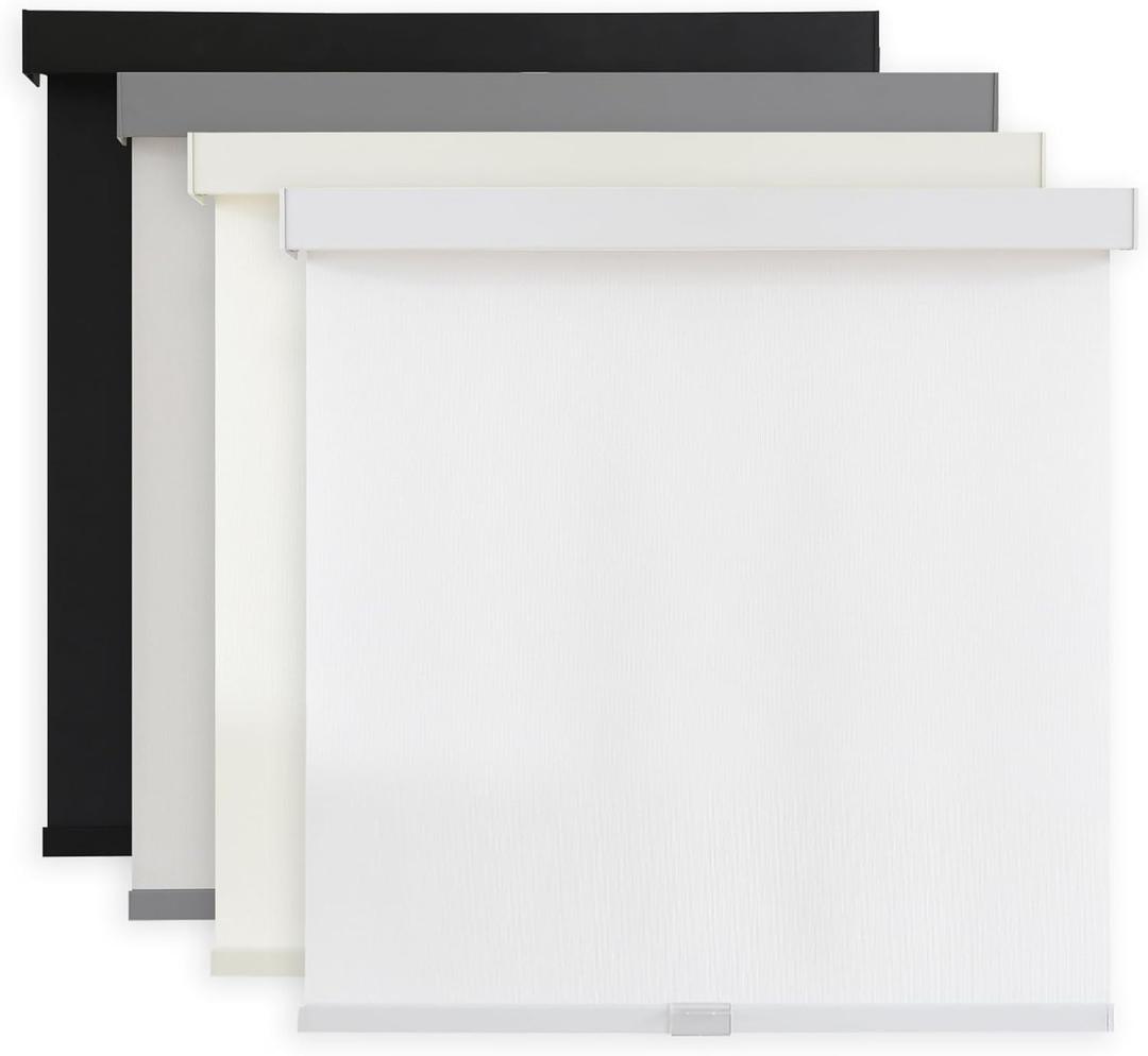 AOSKY Light Filtering Roller Shades Cordless Blinds for Windows, 1% Openness Free-Stop Shades with Valance, Thermal Insulated Fabric, UV Protection, Natural Woven Blinds（29" W x 72" H, White）