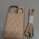 for iPhone 16 Pro Case with Card Holder and Strap for Women,Crossbody Lanyard, Make Up Mirror,Ring Stand,Snap Clasp,Cute Phone Wallet Cases 6.3 inch - Rose Gold