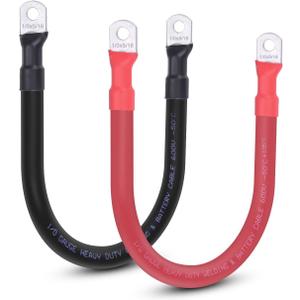 1/0 AWG Flexible Battery Cable with 5/16" Terminals - OFC Pure Copper Inverter & Welding Wire for Automotive Solar RV Motorcycle (Red + Black 1FT Pair)