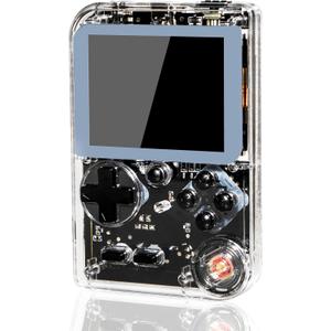 Retro Handheld Game, 3 Inch LCD Screen Portable Video Game Console with 256 Classic Games, 800 mAh Rechargeable Battery Support for Connecting TV and Two Players (Transparent White )