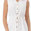 Allegra K Women's Chambray Dress Sleeveless Button Down Jean Denim Shirt Dresses (White, L)