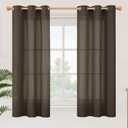 YoungsTex Dark Brown Linen Semi Sheer Curtains 45 Inches Length for Kitchen, Light Filtering Drapes with Grommet Privacy for Short Window Living Room, 2 Panels, 42 X 45 Inch