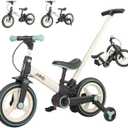 JMMD 6 in 1 Toddler Bike with Push Handle for Kids 18-60 Months, 12" Foldable Balance Bike with Training Wheels, Pedals, Brakes, Kickstand, Push Tricycle Toddler Gift & Toys for Boy & Girl