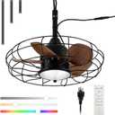 Gazebo Ceiling Fan with Lights, 20'' RGB Outdoor Waterproof Plug In IP65 Fan, Wet Rated with Dual Lighting System with Remote, 7-Color RGB & 3-Color Dimmable LED, Easy Hanging with Hook for Patio