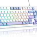 MageGee 96% Gaming Keyboard, Rainbow Backlit 98 Keys Compact USB Wired Ergonomic Gaming Keyboard for PC,Mac,Laptop-Blue White Purple