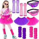 Toulite 8 Pcs Halloween Kid 80s Costume Accessories Set Neon Leg Warmers Socks Fanny Tutu Skirts (Rose Red and Purple)