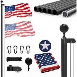 20FT Flag Pole for Outside House, Aluminum Flag Pole Kit with 3x5 Embroidered American Flag, Black Ball Topper, Tangle Free Flagpoles for Yard Garden, Residential & Commercial Use
