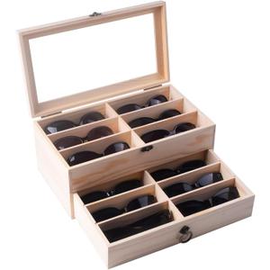 AUTOARK Pine Wood 12 Piece Eyeglasses Storage and Sunglass Glasses Display Drawer Lockable Case Organizer,DIY Colors,AW171