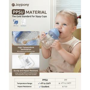 Sippy Cups for Toddlers 1-3, Spill Proof Weighted Straw Cup with Handle for Baby 6 Months + old, 1 Pack, Total 4 Silicone Straws, PPSU, BPA Free, 9 oz (Blue)