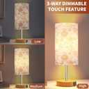 Lolikit Bedside Touch Lamp, Wood Small Table lamp with 2 USB Charging Ports & Flower Fabric Shade, 3-Way Dimmable Nightstand Lamps for Living Room Bedroom Office Reading Desk Home Dorm Pink