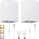 2 Pcs Adjustable Wall Sconces, 3 Color Temperatures (3000/4000/6000K), 9W LED Bulbs Included, Plug-in Industrial Lamps with Fabric Shades, On/Off Switch - Ideal for Bedroom, Living Room
