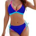 Blooming Jelly Women's Bikini Set Two Piece Swimsuit Triangle Top String Mid Rise Bottom Cheeky Bathing Suit S