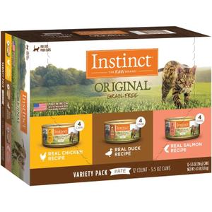 Instinct Original Pate Wet Cat Food, Grain Free Recipe - Variety Pack, 5.5 Ounce (Pack of 12) (EXP 10/15/28)