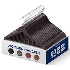 Wooden Coat Hangers – Durable Suit Hangers with 360° Swivel Hook & Notches – Slim Design for Shirts, Jackets, Dresses, and More, 6 Pieces, Black Color